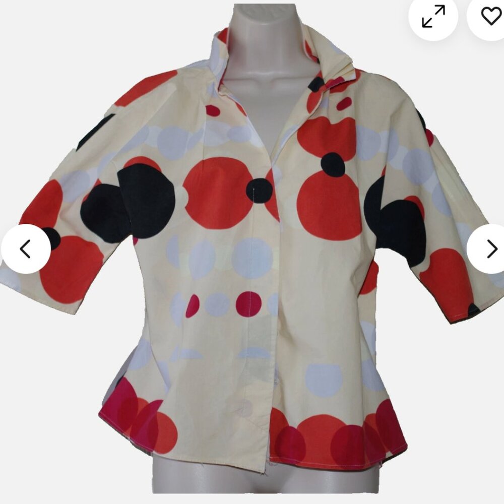 LaVia18 ivory red dots cotton Button down Blouse button shirt Size 42